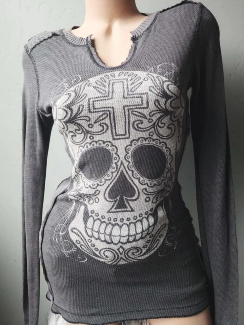 Vintage y2k Affliction reversible ribbed henley long sleeve shirt size small